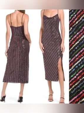 Laundry By Shelli Segal Rainbow Sequins Midi Dress